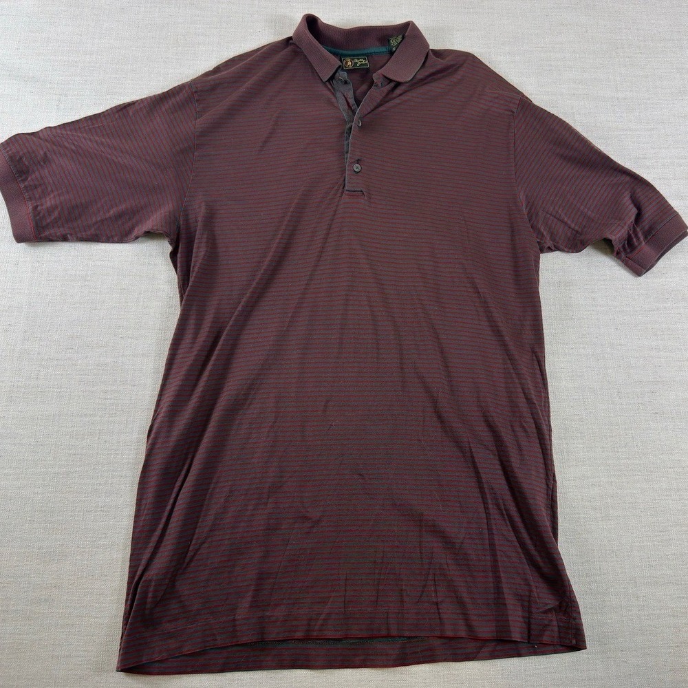 Vintage‎ Bobby Jones Polo Mens L Burgundy Green Striped Made Italy Golf Shirt